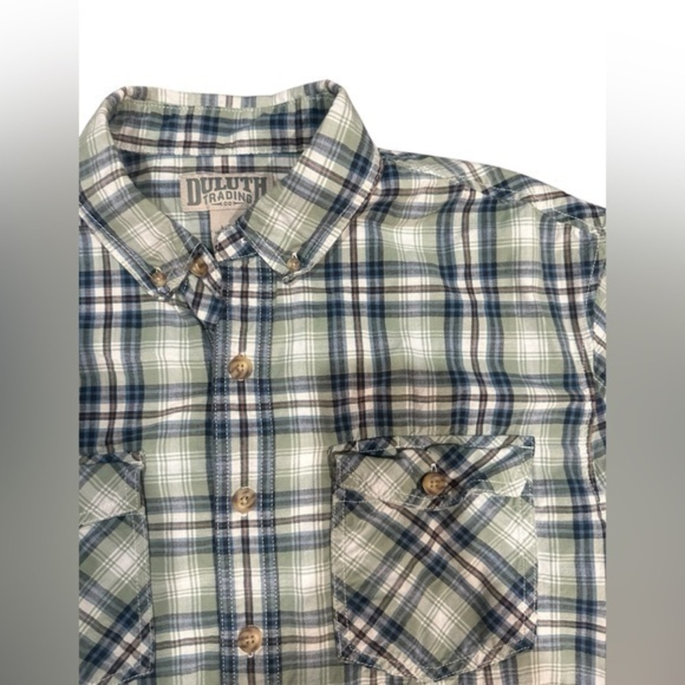 Duluth Trading Plaid Short Sleeve Button Up Shirt - Mens Size Large Tall - Green